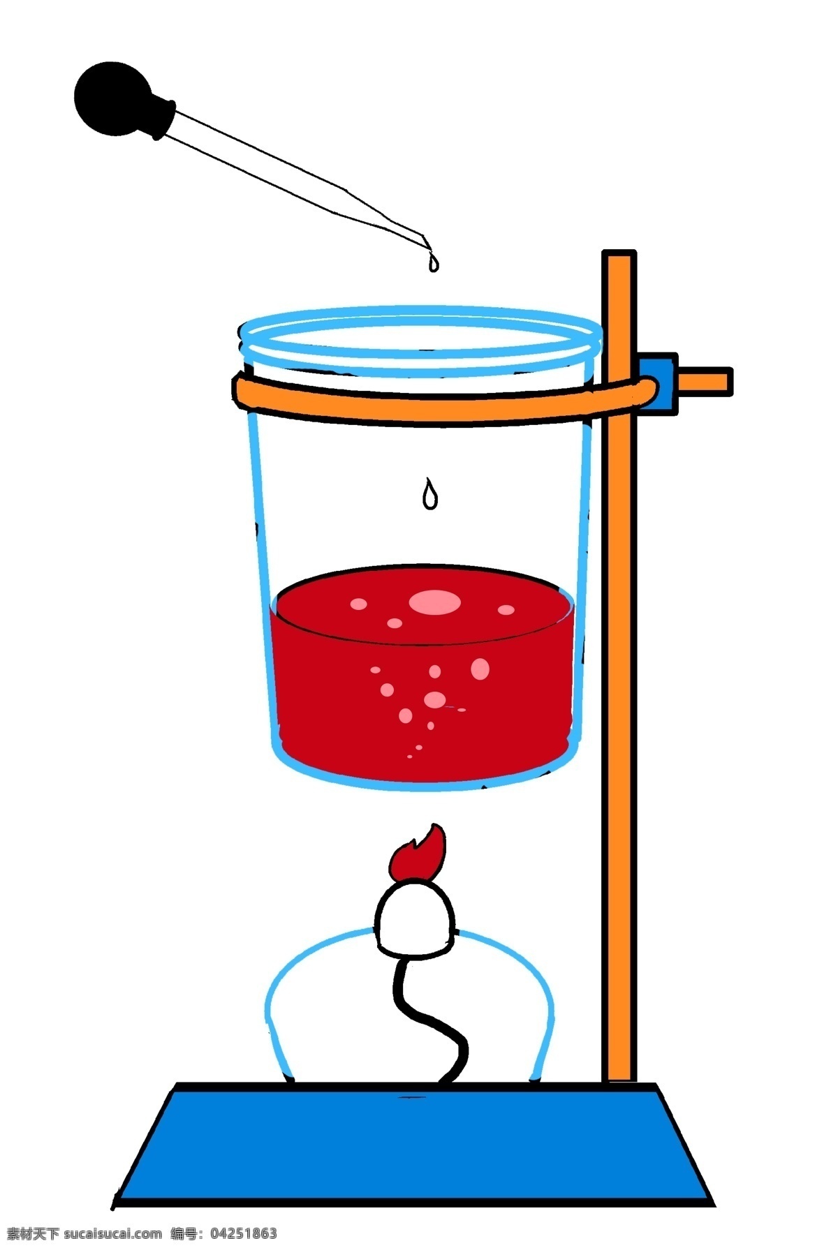 卡通 实验 烧杯 插画 实验烧杯 红色的药水 做实验 化学用品 化学器材 玻璃制品 酒精灯装饰