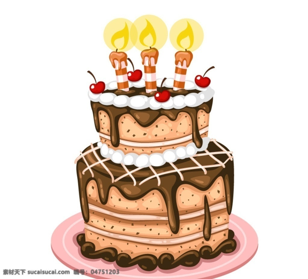 美味 巧克力 生日蛋糕 矢量图 樱桃 蜡烛 生日 节日 甜点 蛋糕 卡通设计