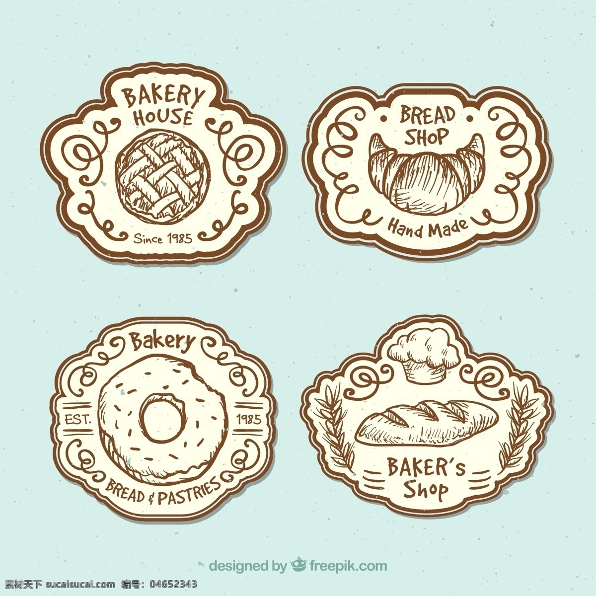 一个 面包店 美丽 徽章 标志 标签 手 章 贴 面包 手工绘制 印章 俱乐部 邮票 面包标志 符号