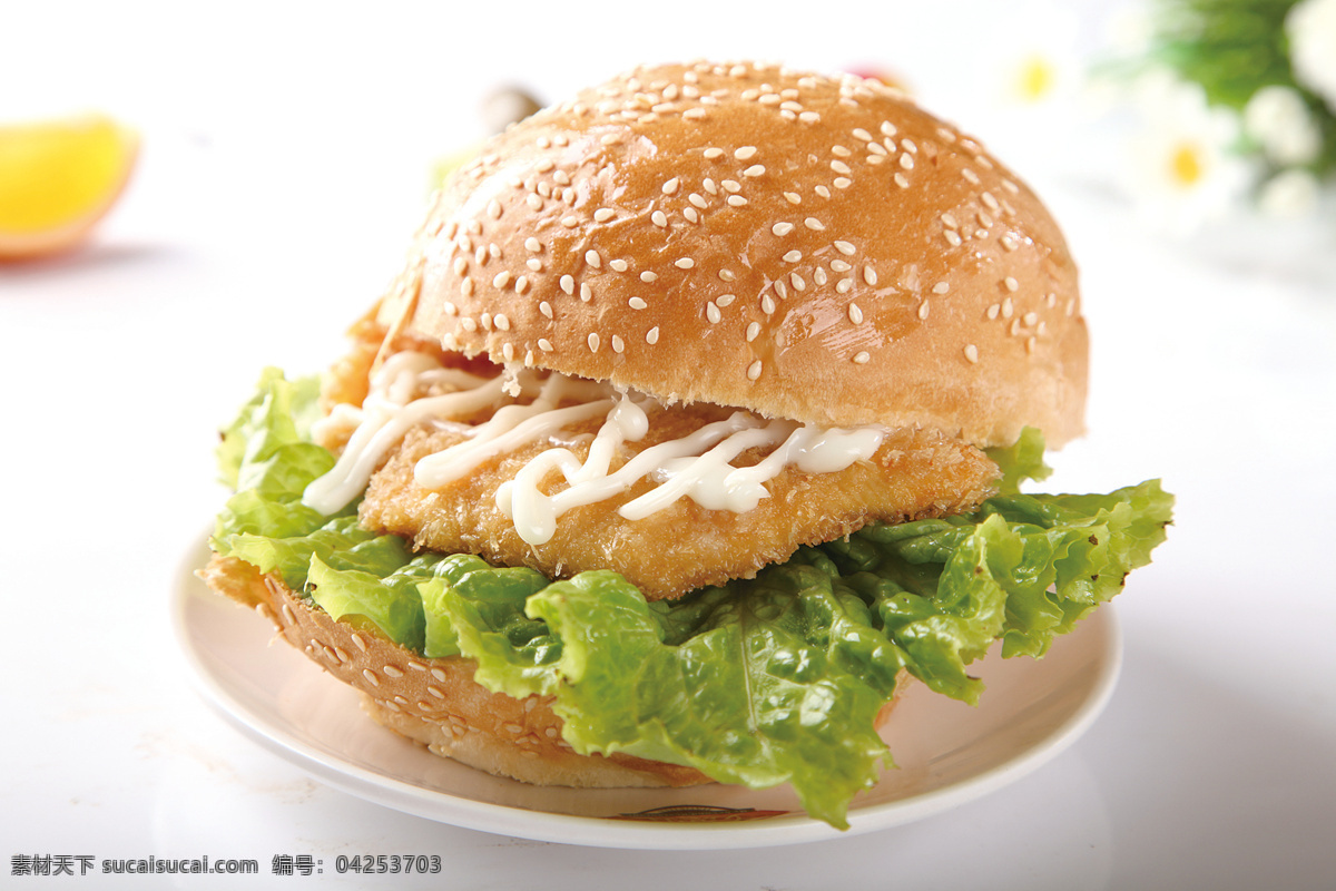 鸡腿汉堡 美食 传统美食 餐饮美食 高清菜谱用图