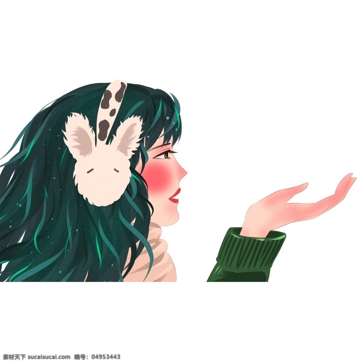 冬季 戴 耳罩 女孩 商用 元素 女生 插画 手绘 人物 兔子耳罩