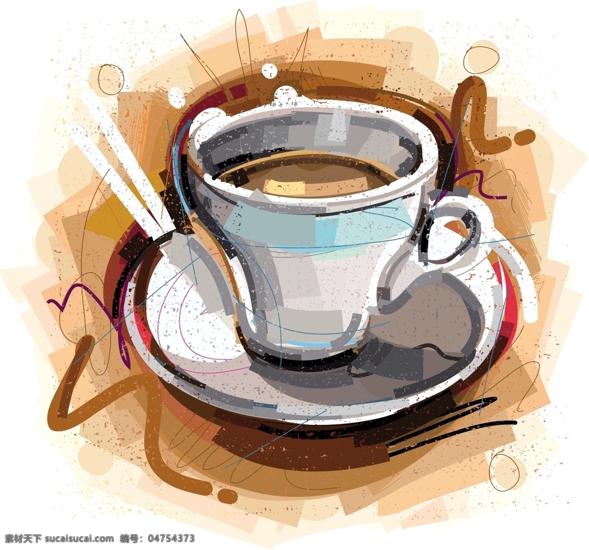 下午 茶 咖啡 现代 个性 涂鸦 矢量 咖啡色 水彩 彩色 手绘 创意