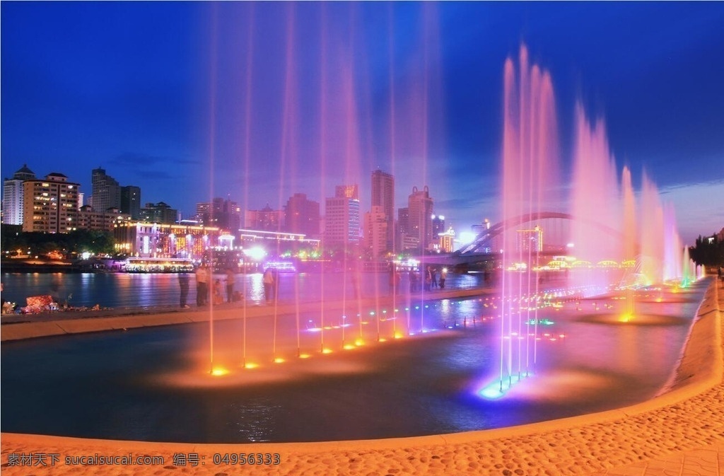 兰州 音乐喷泉 广场 夜景 夏天 图说兰州 建筑园林
