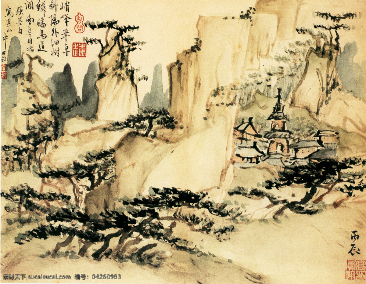 1a0629b 中国 名画 山水图 黄色