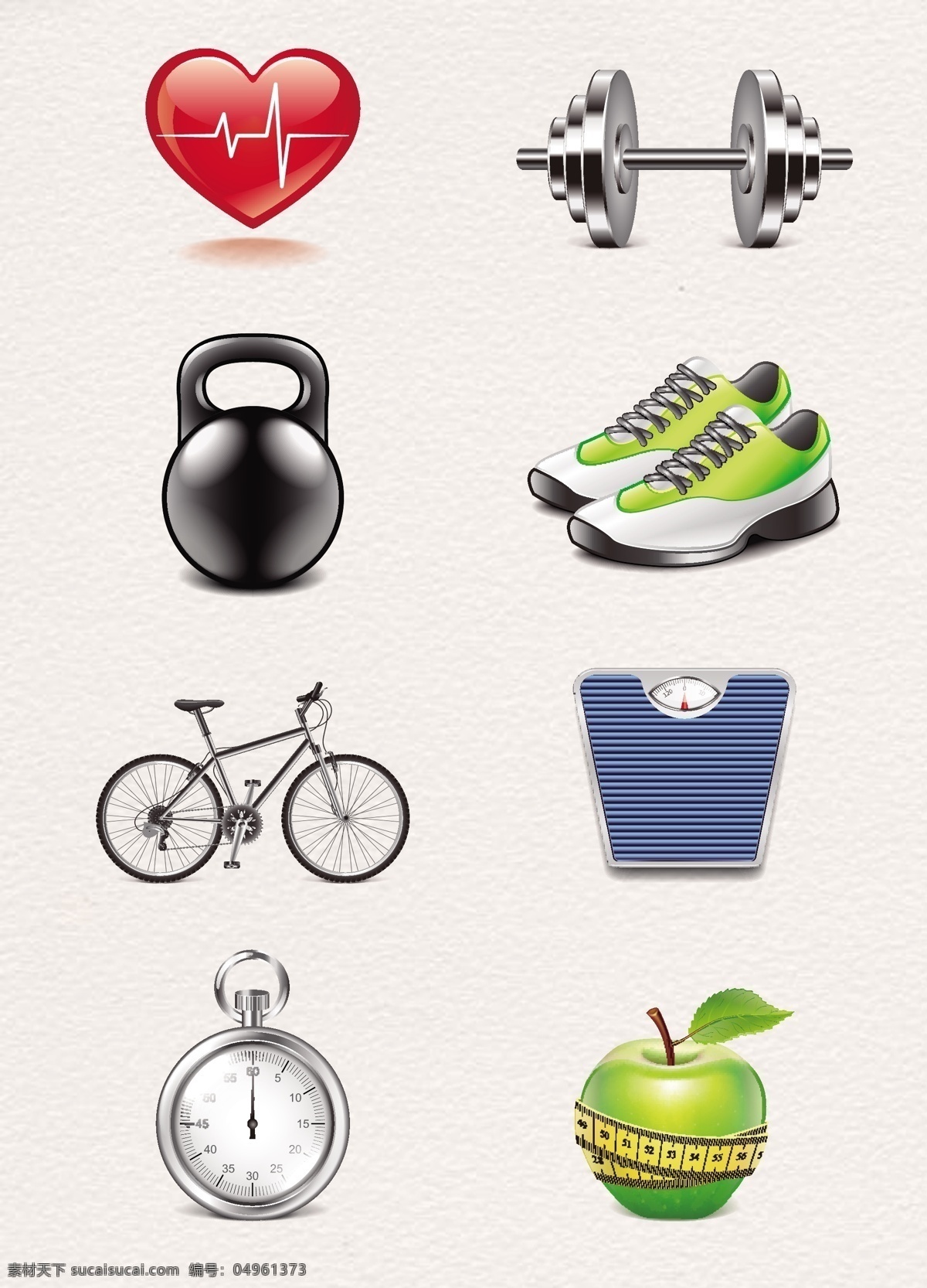 精美 运动 健身 图标 矢量 尺子 苹果 运动鞋 自行车 矢量图 举重 心率 计时器 秒表 体重称 哑铃