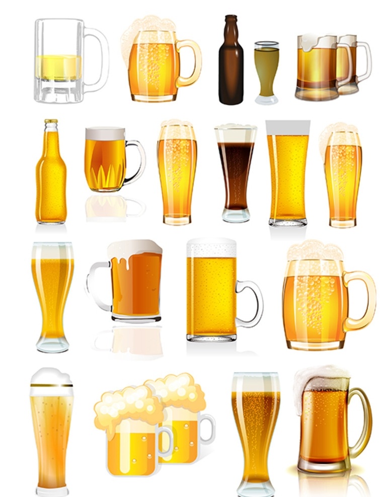 啤酒素材 矢量啤酒 啤酒杯 啤酒瓶 酒类饮料 饮料器皿 生活百科 餐饮美食