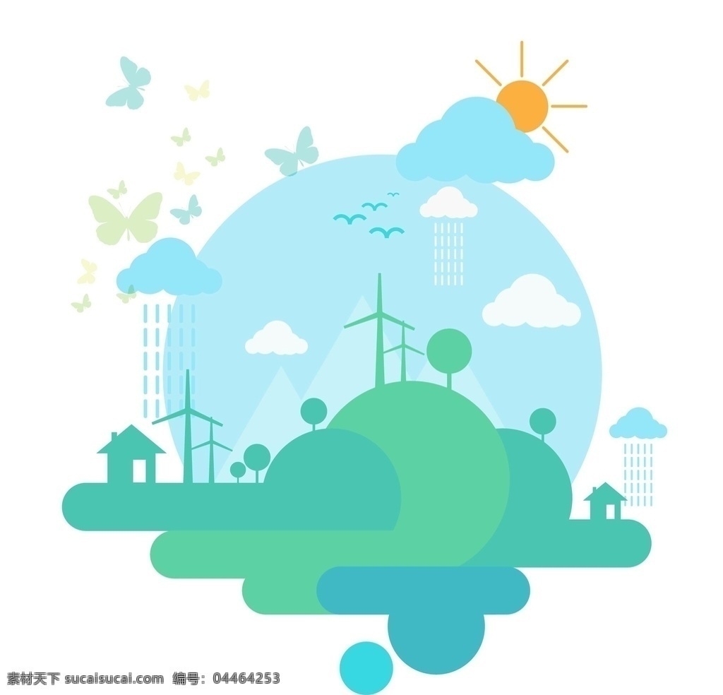 环保 能源 矢量 绿色城市 环保能源 环保封面 环保袋 风力发电 云雨 太阳 平面设计 矢量素材
