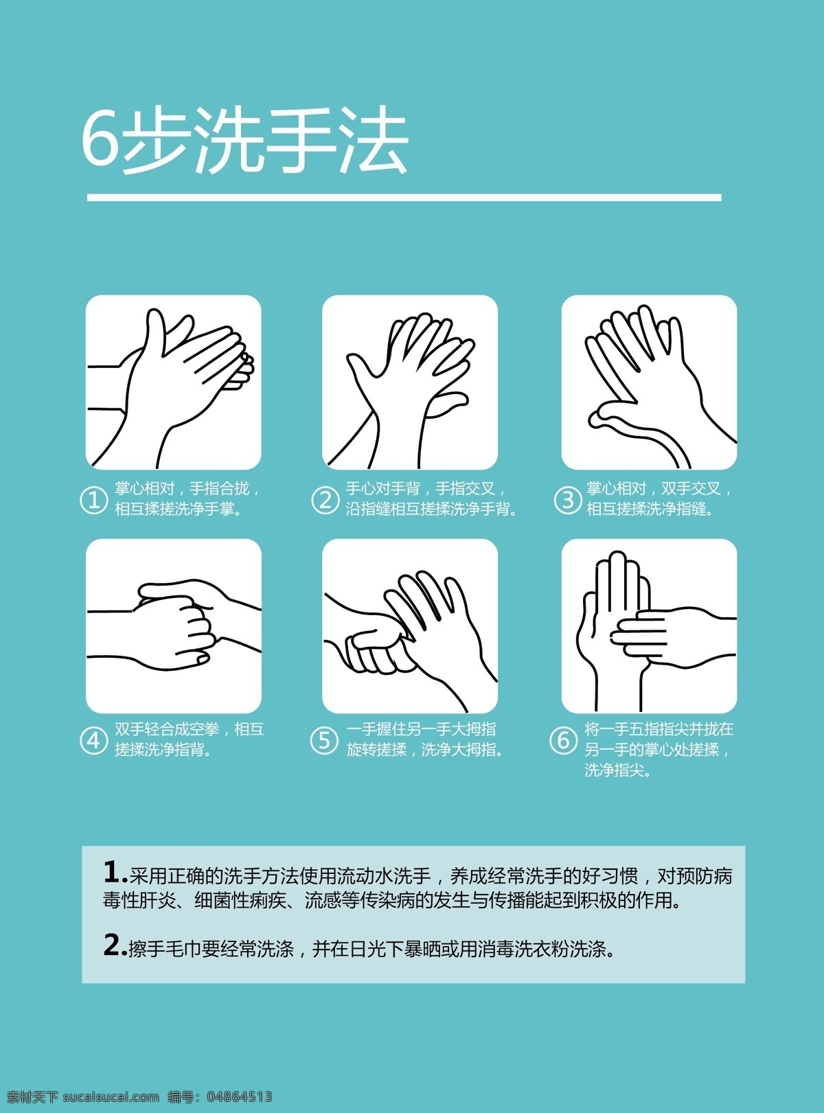 6步洗手法 优化版 步走 标识 图解 洗手 洗手法