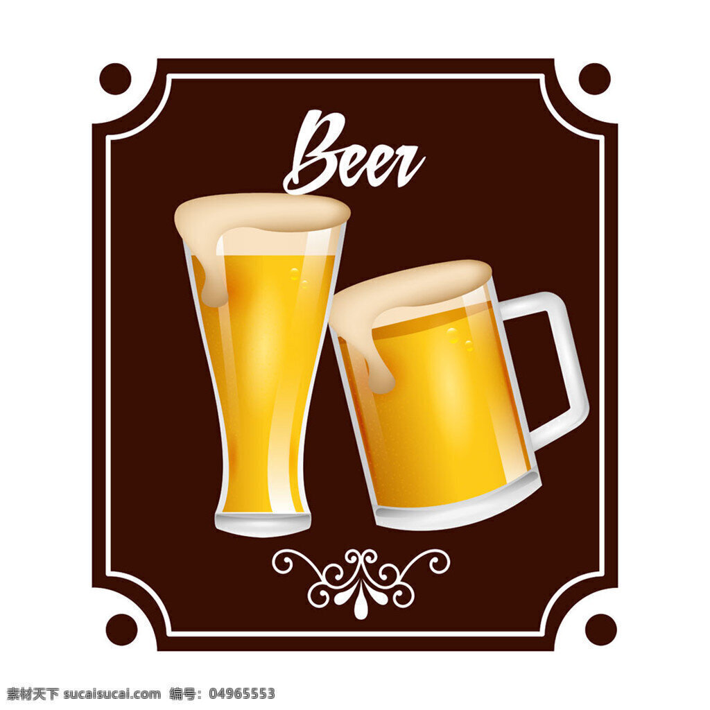 矢量素材 矢量图 设计素材 商业插画 卡通插画 酒杯 杯子 啤酒 两 杯 标签 干杯