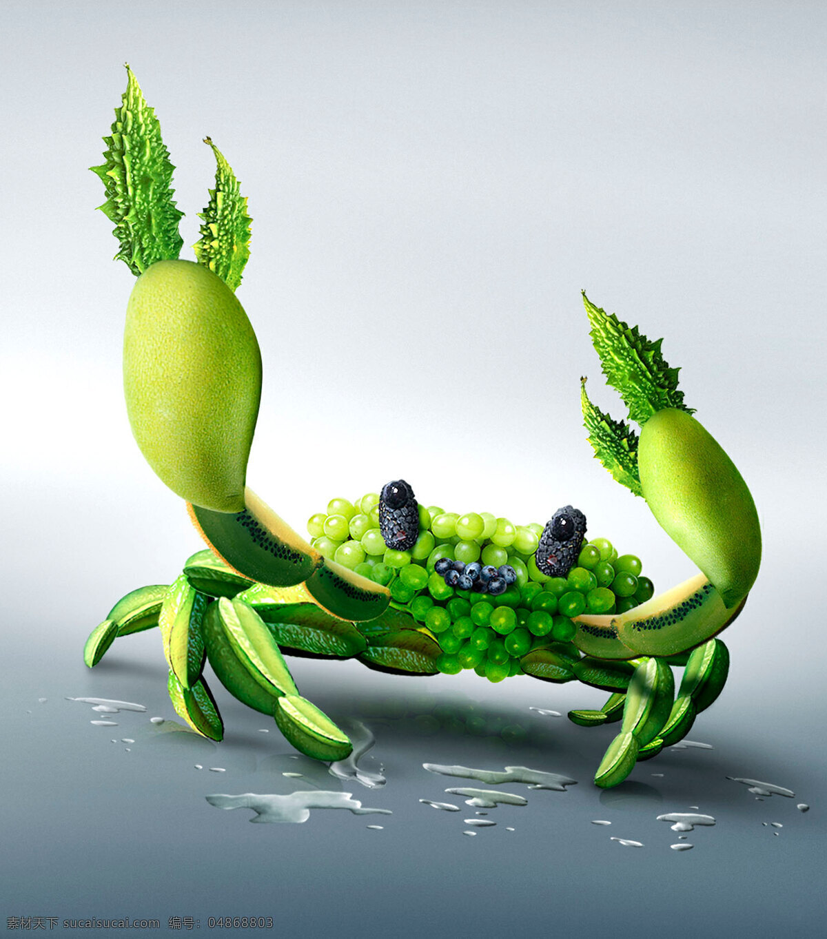 水果螃蟹 杨桃 芒果 桑椹 水晶葡萄 艺术水果 白色