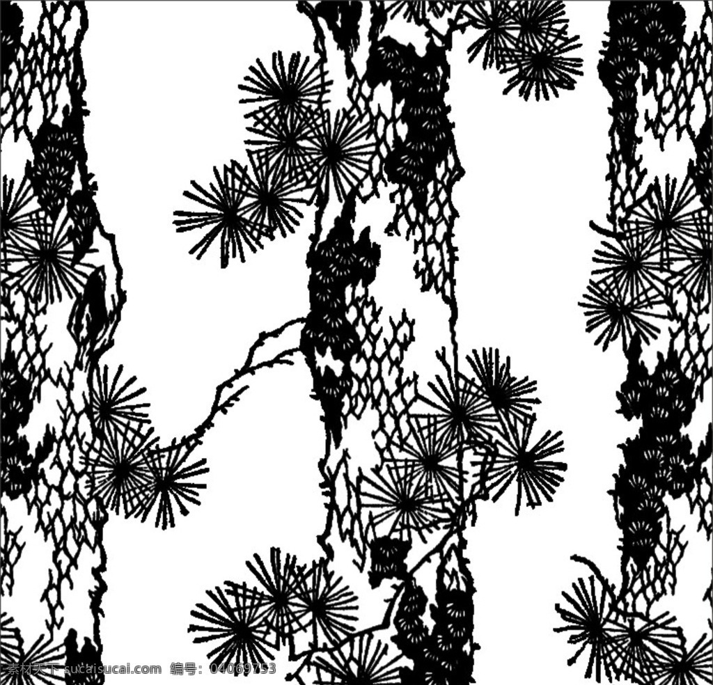 松树黑白图 纹理 松树 花纹 黑白图 矢量图 松树矢量图 底纹边框 背景底纹