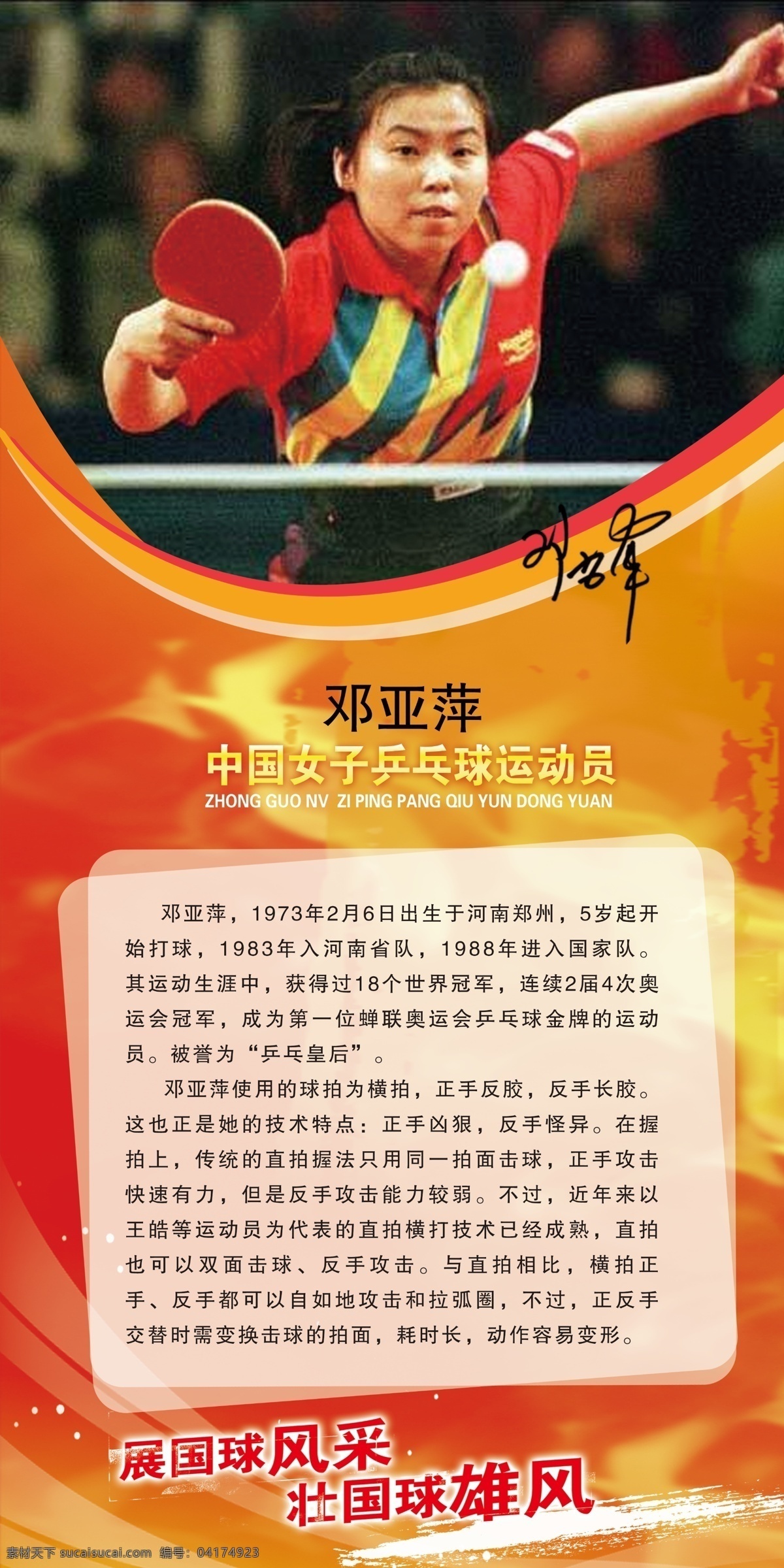 乒乓球 明星 展板 邓亚萍 运动健将 乒乓球室 乒乓球明星 运动展板 人物简介 展板模板