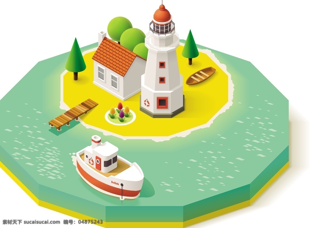 卡通 3d 度假 小岛 俯视图 矢量 边角 别墅 城堡 stl 白色