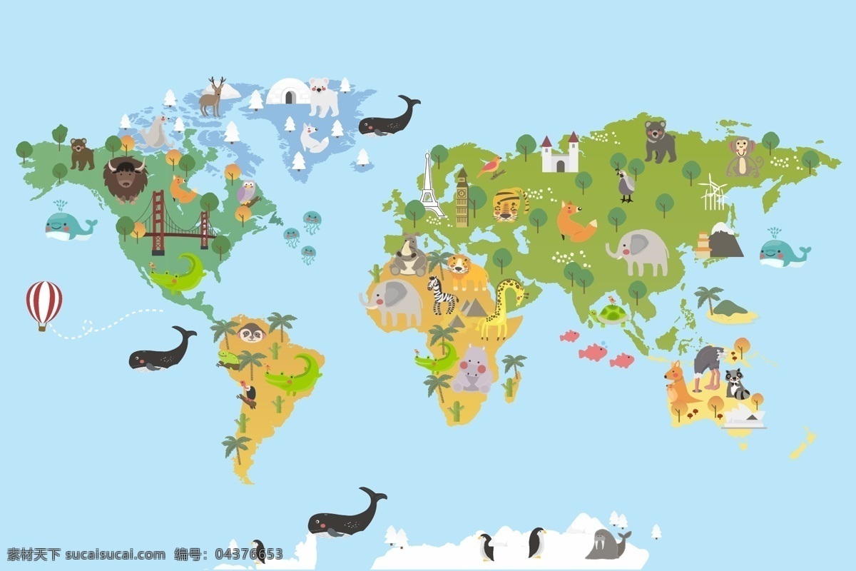 动物 动物地图 抽象 卡通 卡通地图 卡通动物地图 动漫动画