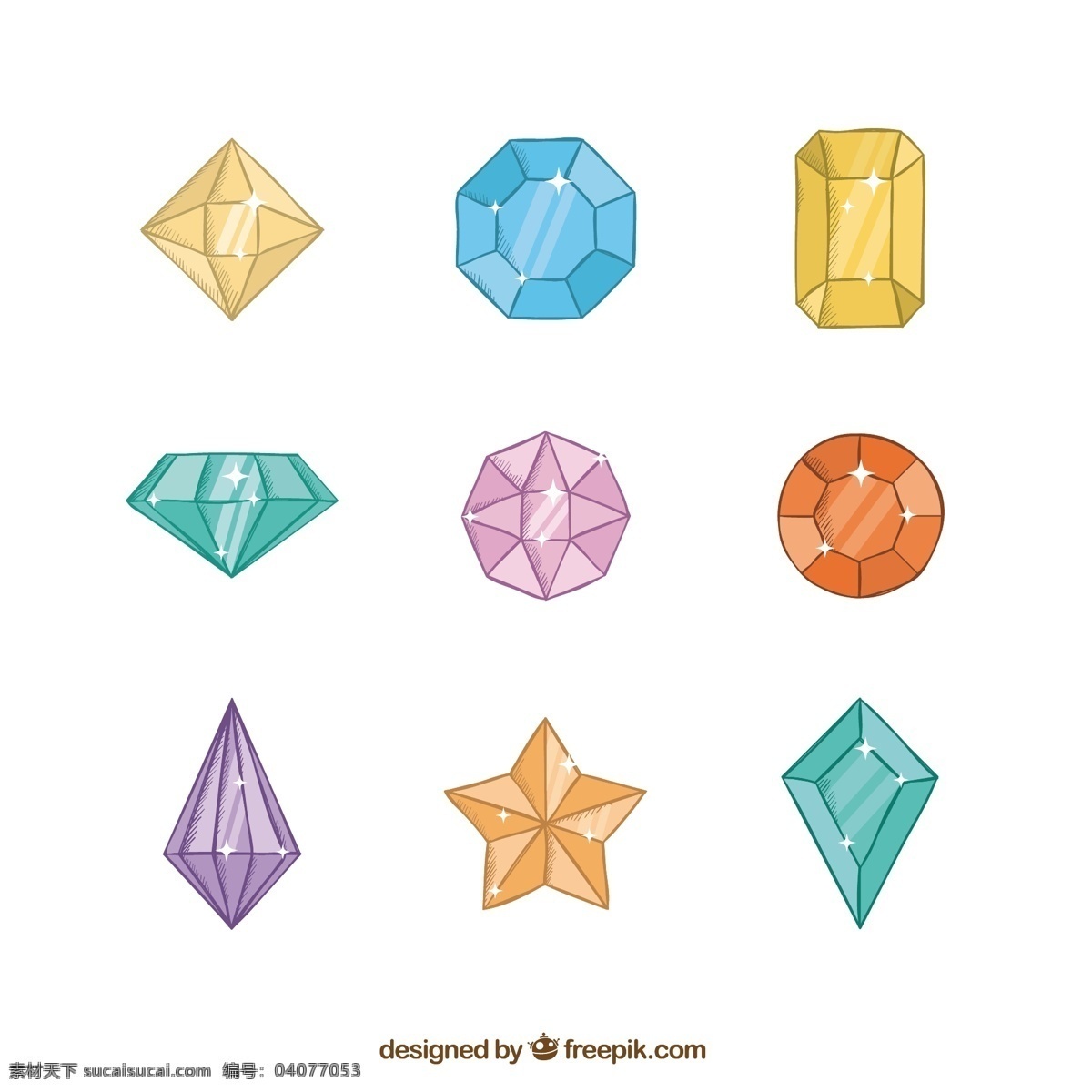 各式各样 彩色 宝石 彩色宝石 矢量宝石
