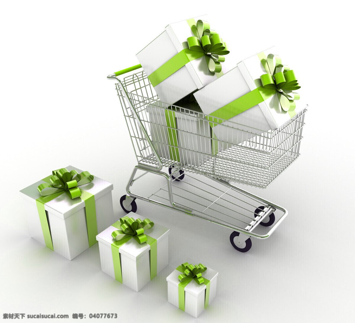 购物车 礼物 盒 购物车图片 礼物盒图片 白色礼物盒 盒子 推车 绿色丝带
