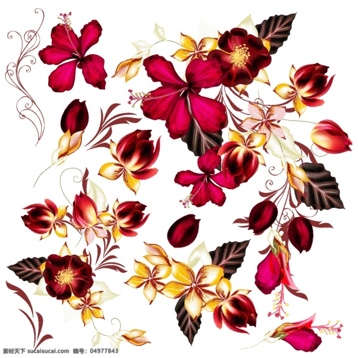 装饰花系列 采购产品花 花 手 叶 手绘 颜色 树叶 装饰 绘画 收集 设置 彩色