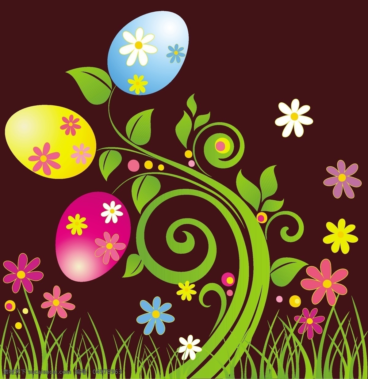 矢量 炫彩 复活节 花朵 背景 彩蛋 花纹 可爱 闪光 矢量素材 西方节日 节日素材 其他节日