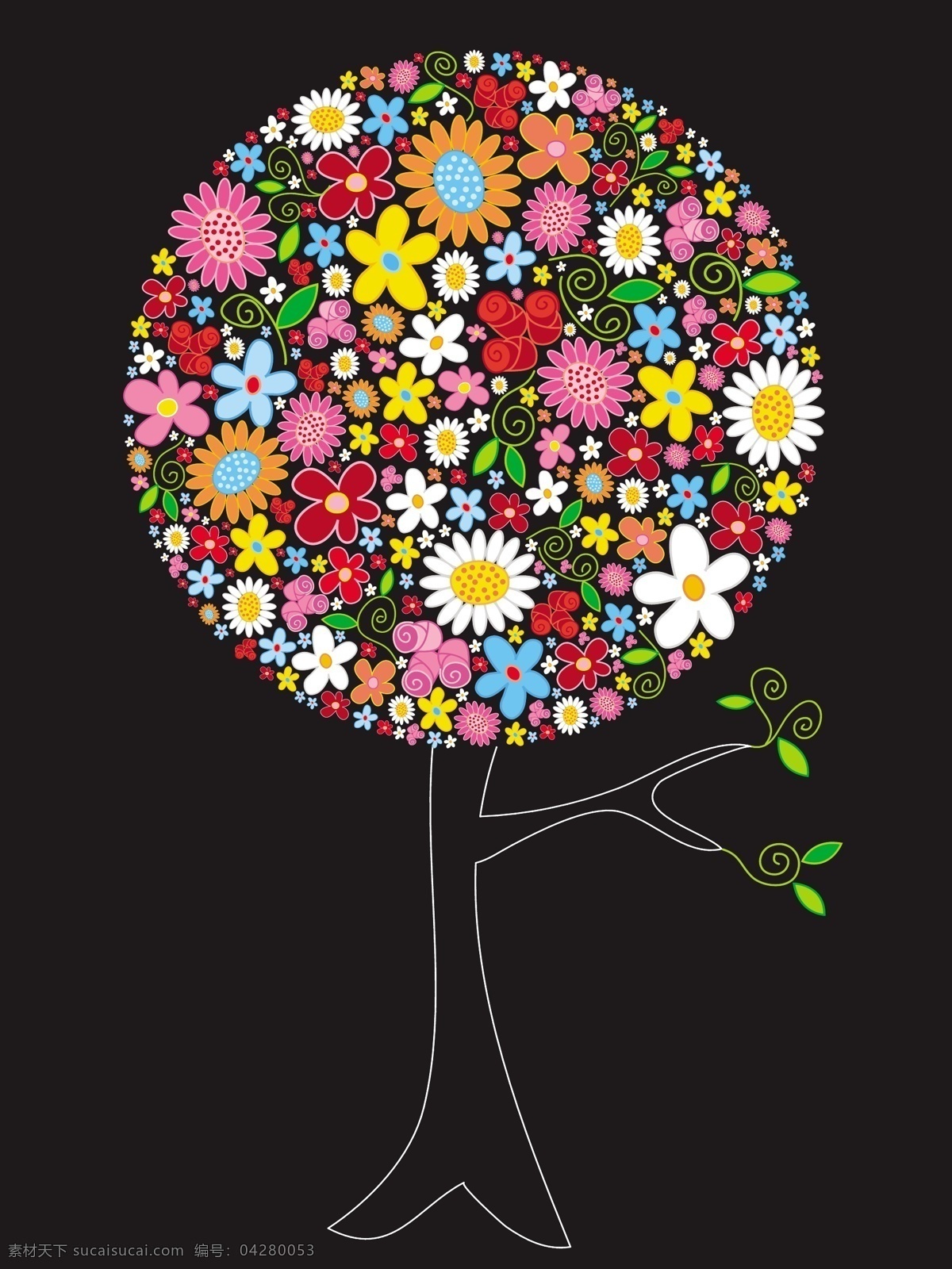 色彩 花卉 组成 树木 图案 矢量图 矢量边框花纹 矢量图库