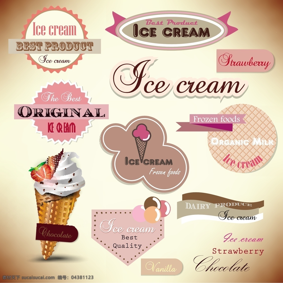 标签矢量图 冰淇淋 主题标签 矢量图 白色