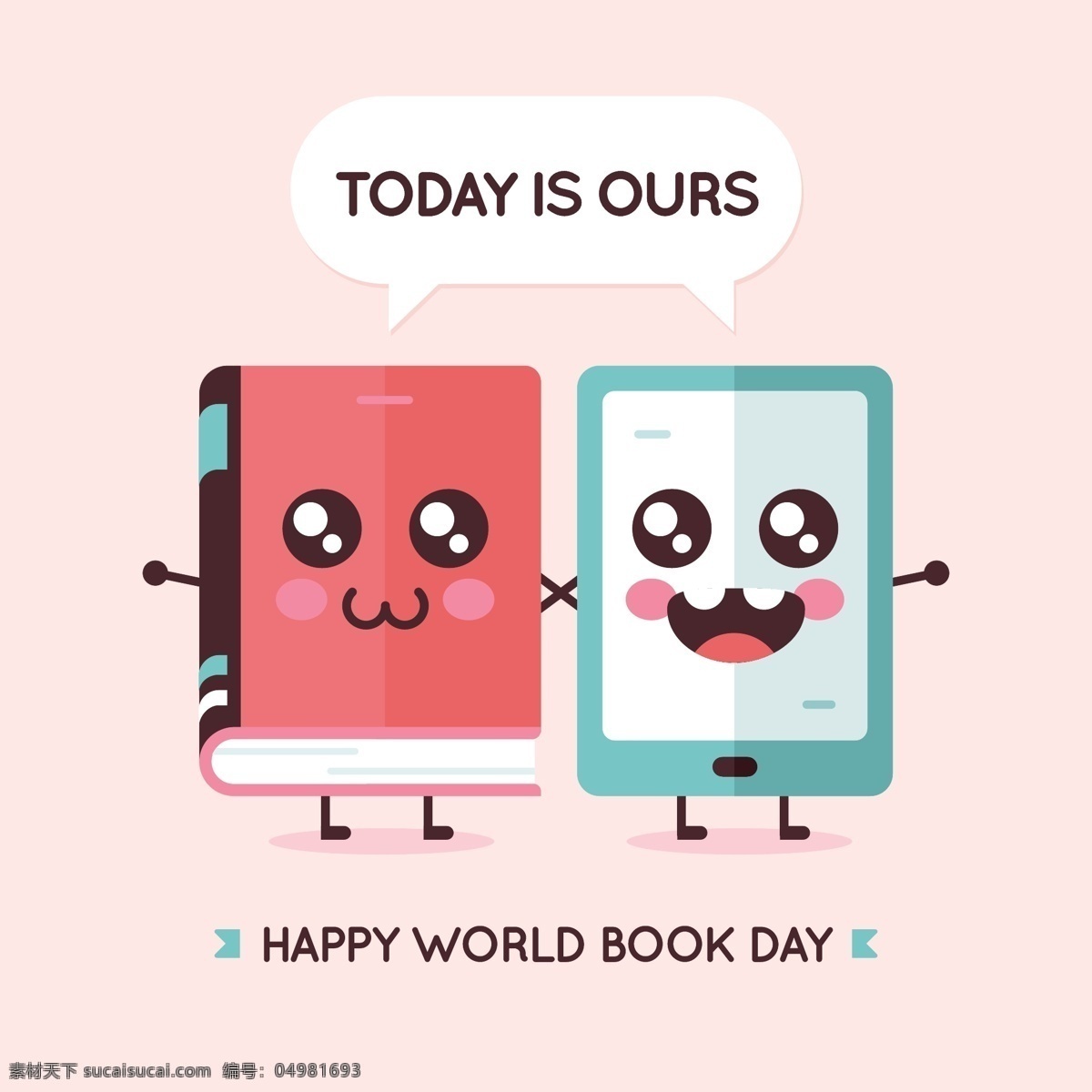 清新 可爱 表情 书本 世界 读书 日 节日 元素 粉色底纹 可爱表情 节日元素 平板 褐色英文 蓝色符号 世界读书日