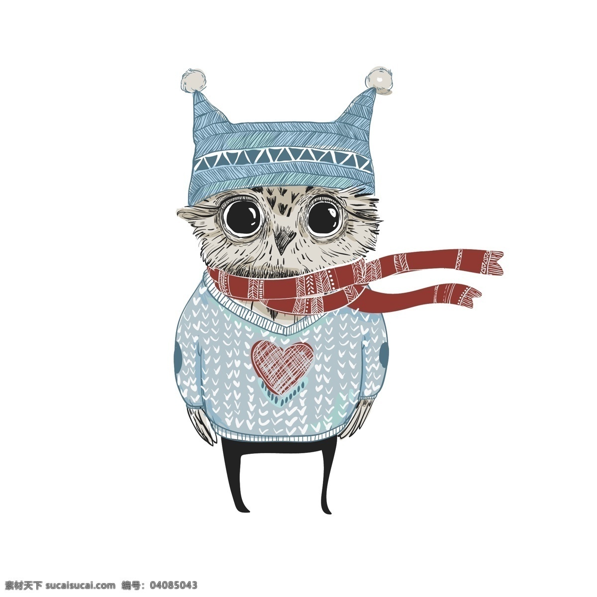 可爱猫头鹰 可爱的猫头鹰 卡通 动物手绘 红色围巾 冬装 动漫动画