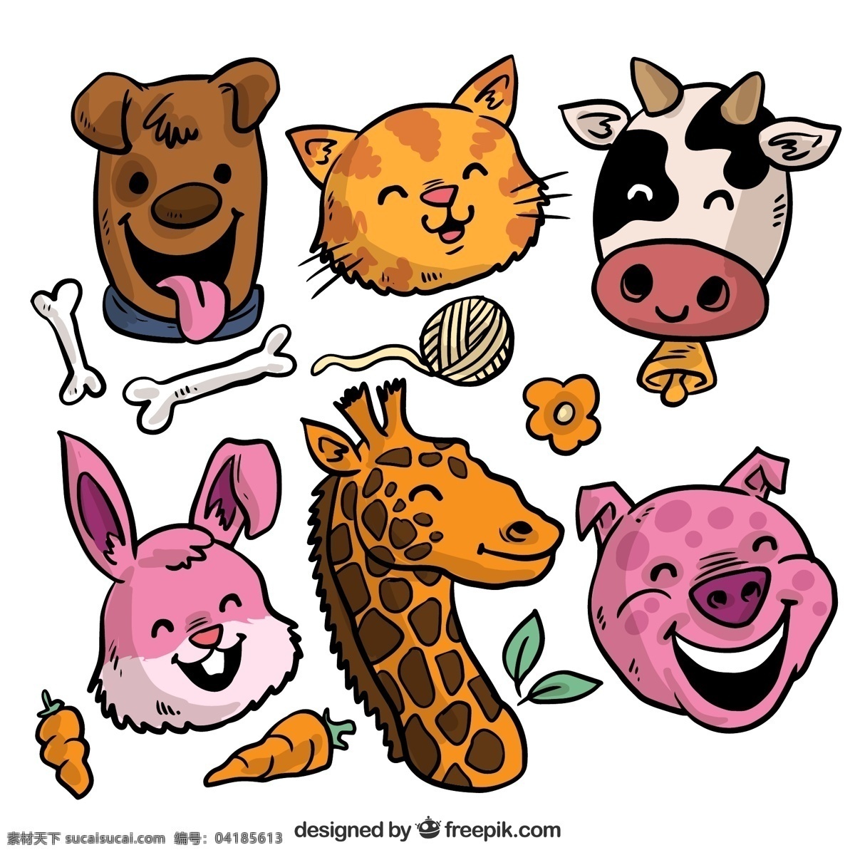 款 彩绘 笑脸 动物 头像 树叶 胡萝卜 兔子 花 长颈鹿 狗 奶牛 猫 猪 线团 骨头 文化艺术 绘画书法