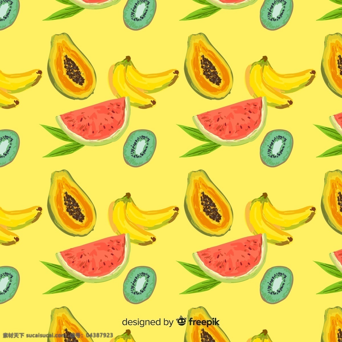 创意 水果 无缝 背景 猕猴桃 木瓜 香蕉 西瓜 背景与底纹 底纹边框 背景底纹