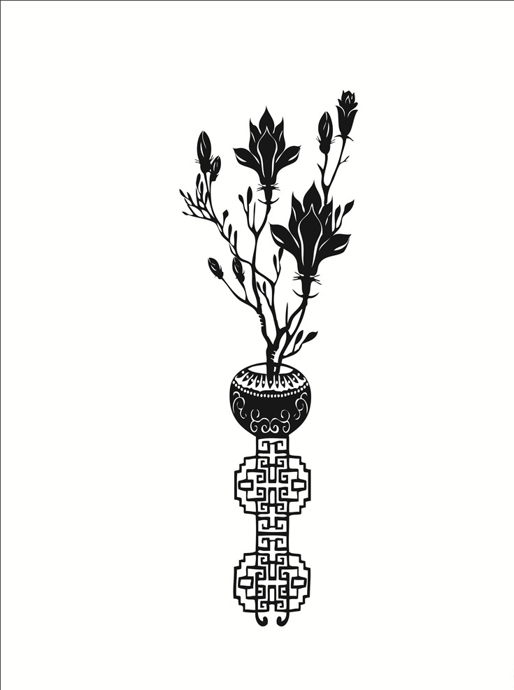 中国风花瓶 花瓶 青花瓷 中国风 中式素材 矢量图 月季花 百合花 兰亭序 植物 树枝 花朵 硅藻泥 刻图 图案雕刻机 中国 风 水墨画 文化艺术 传统文化