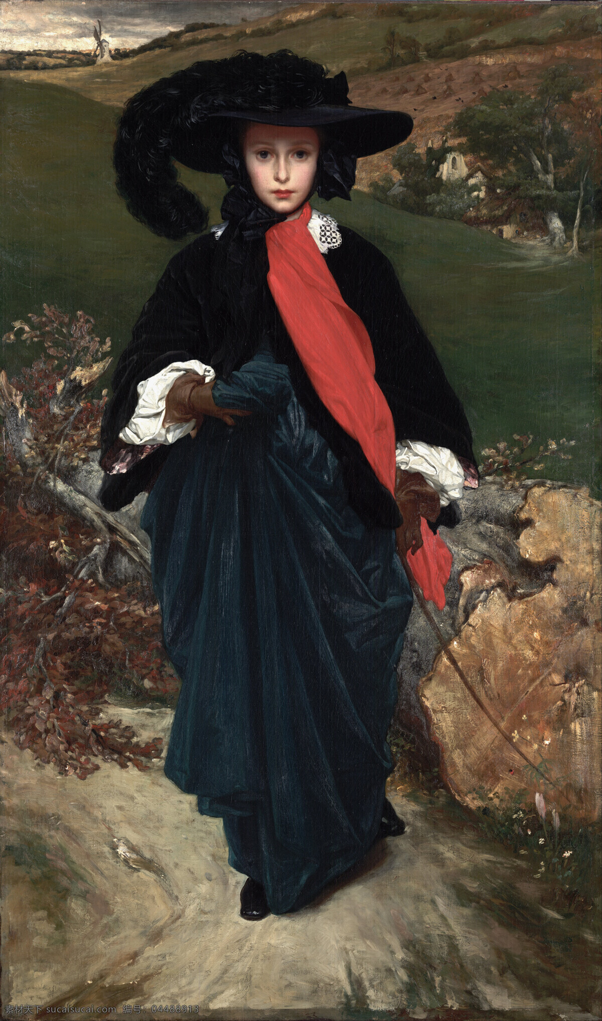 绘画书法 文化艺术 五月 油画 弗雷德里 克莱顿 作品 英国画家 一个 身着 黑衣 姑娘 朝外踏青 19世纪油画 家居装饰素材
