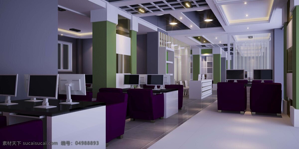紫色 现代 办公室 装修 室内 黑色