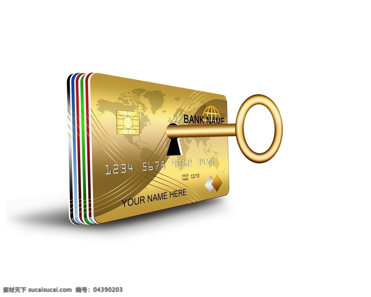 信用卡 金钥匙 磁卡 名片卡片 银行卡 钥匙 现代商务 商务金融