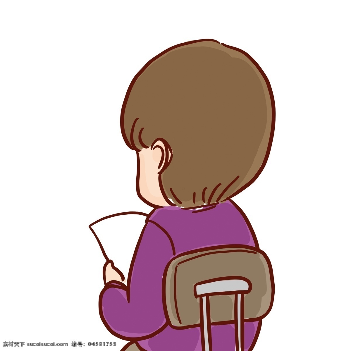卡通 手绘 坐在 椅子 上 女孩子 插画 人物 彩绘 漫画 女孩