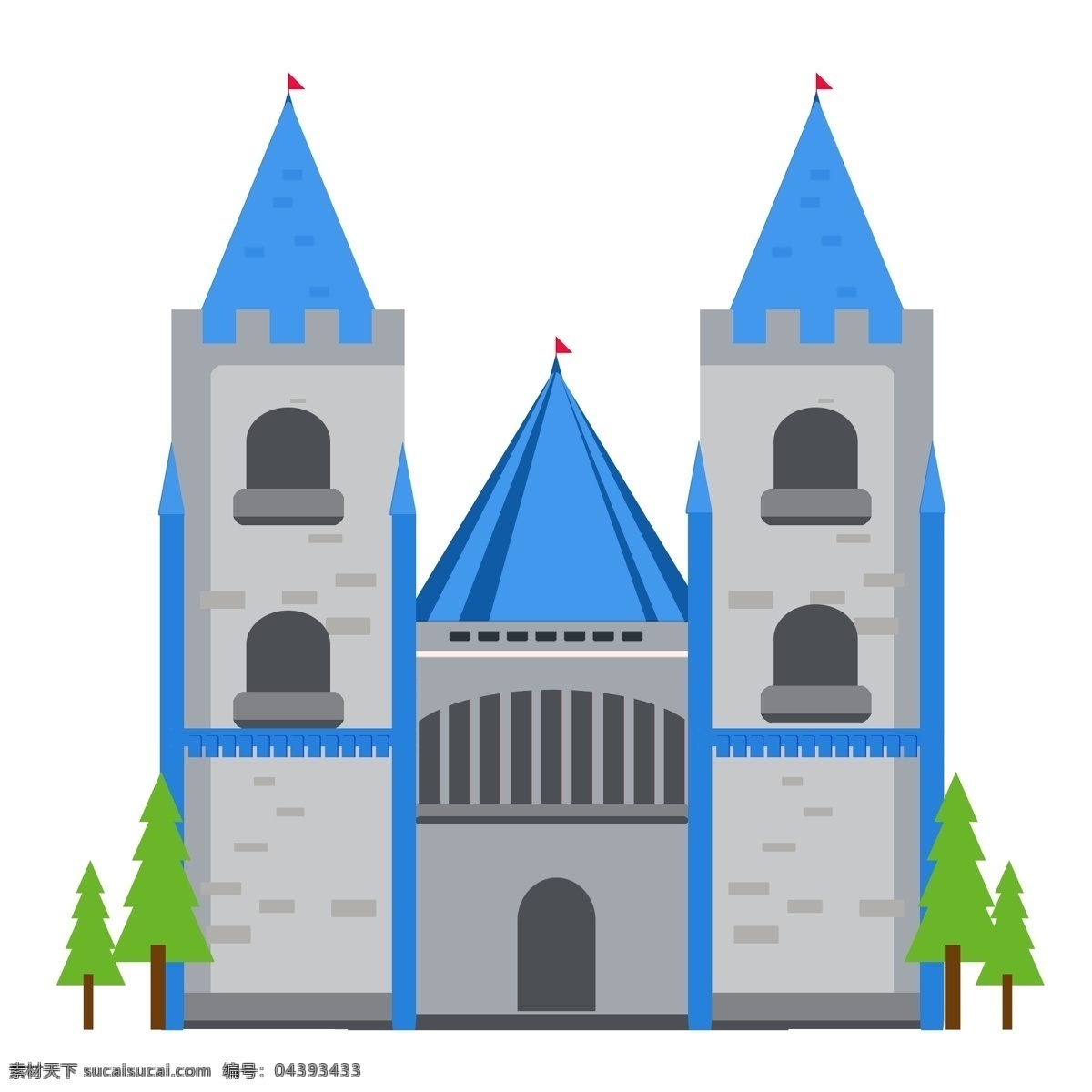 手绘 欧式 卡通 梦幻 城堡 建筑 蓝色 小 清新 元素 欧式建筑 卡通城堡 梦幻元素