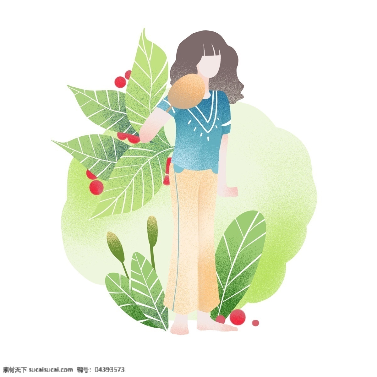立夏 夏天 卡通 插画 绿色的植物 卡通插画 节日插画 二十四节气 立夏的插画 红色的果实