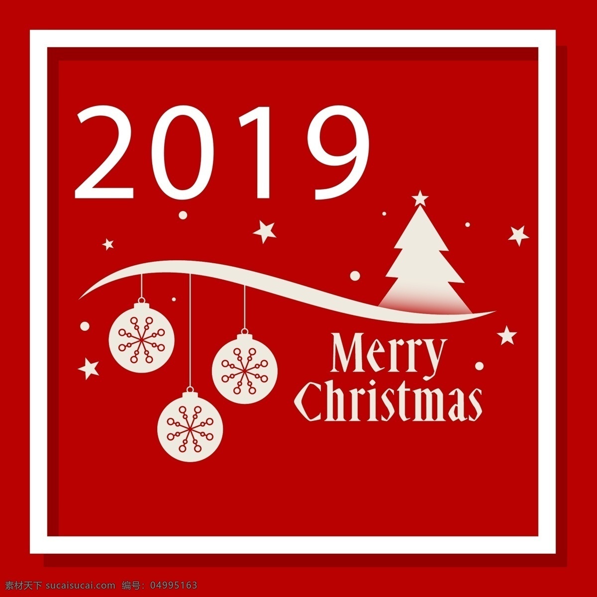 2019 红色 白 框 圣诞节 矢量 背景 铃铛 圣诞树 白框