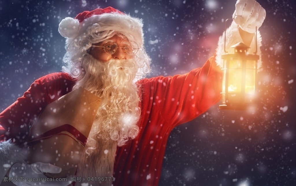 下雪天 提 灯 礼物 圣诞老人 夜晚 雪花 红色服装 马灯 亮光 圣诞节 人物图库 其他人物