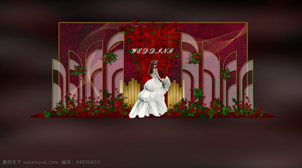 红色 幻影 婚礼 效果图 婚庆 模板 花艺