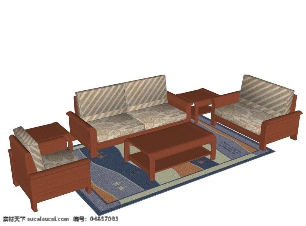 su家具模型 中式沙发套组 su室内家具 沙发模型 中式家具模型 实木家具 室内设计 家具设计 古风住宅设计 环境设计 园林设计 skp