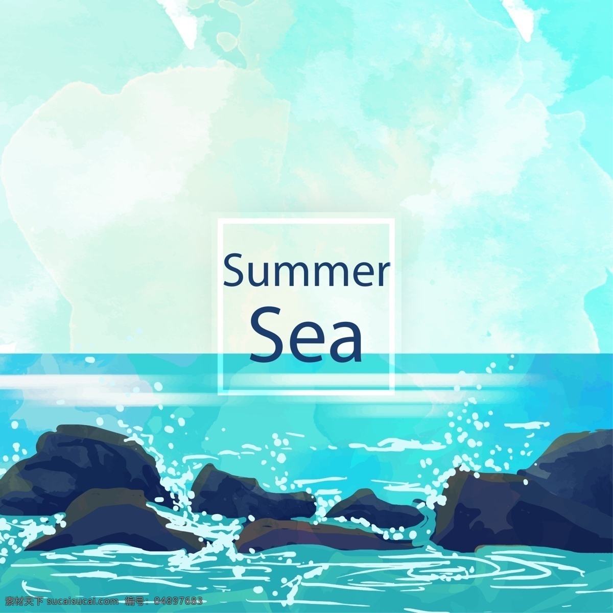 夏季 大海 礁石 风景 矢量 海浪 动漫动画 风景漫画