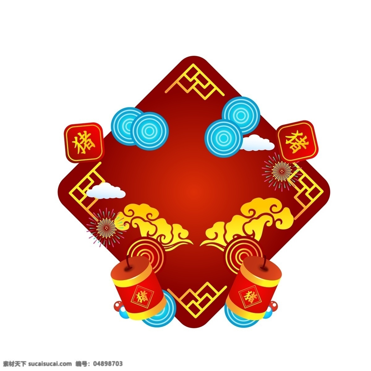 红色 喜庆 中国 风 2019 猪年 元素 祥云 设计元素 简约 鞭炮 喜庆元素 猪年元素 红色元素 装饰图案 创意元素 手绘元素 psd元素