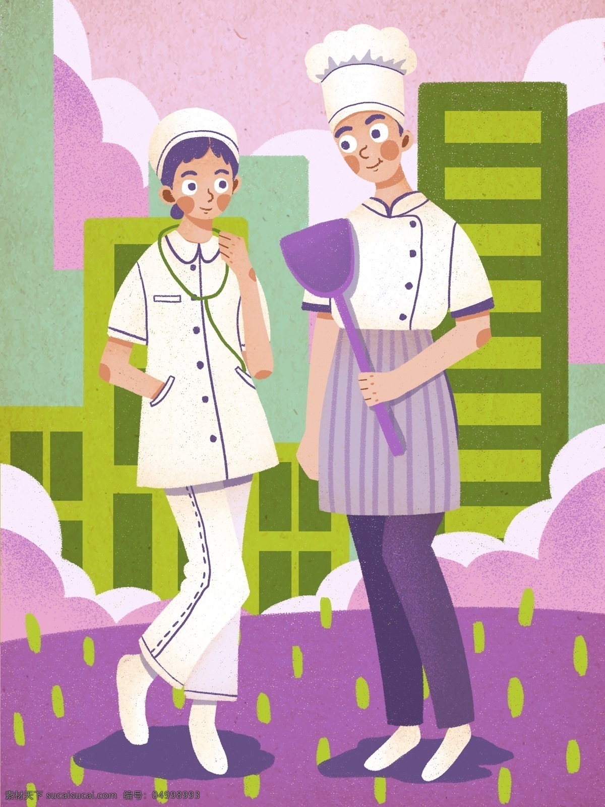 原创 清新 青年节 人物 插画 五四青年节 54青年节 年轻人 青年 成年人 护士 厨师 梦想 工作 商用