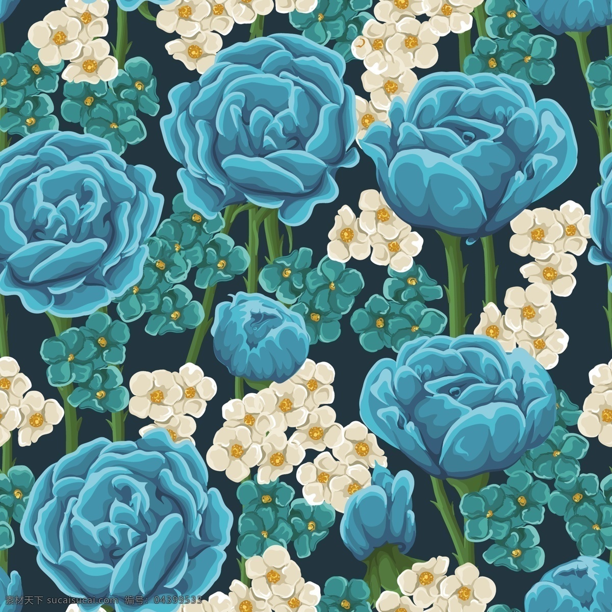 蓝 玫瑰 花卉 无缝 背景 矢量 蓝玫瑰 无缝背景 艳丽 精美 青色 天蓝色