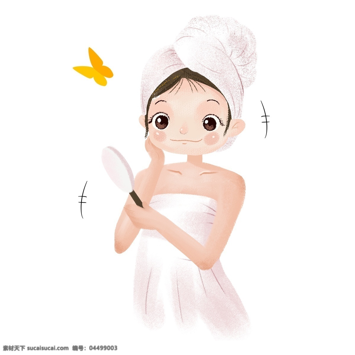 手绘 卡通 女孩 美容护肤 可爱 美容 护肤 免扣素材 透明素材 洗澡女孩