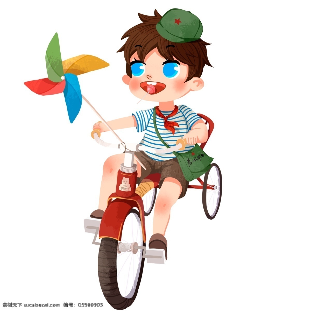 快乐 61 骑 自行车 小 男孩 插画 人物 创意 手绘 节日 快乐六一 61快乐 儿童节 骑自行车 风车