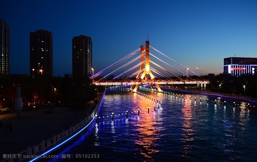 克拉玛依吊桥 克拉玛依 斜拉桥 亚洲最小 夜景 灯光 河水 旅游摄影 人文景观