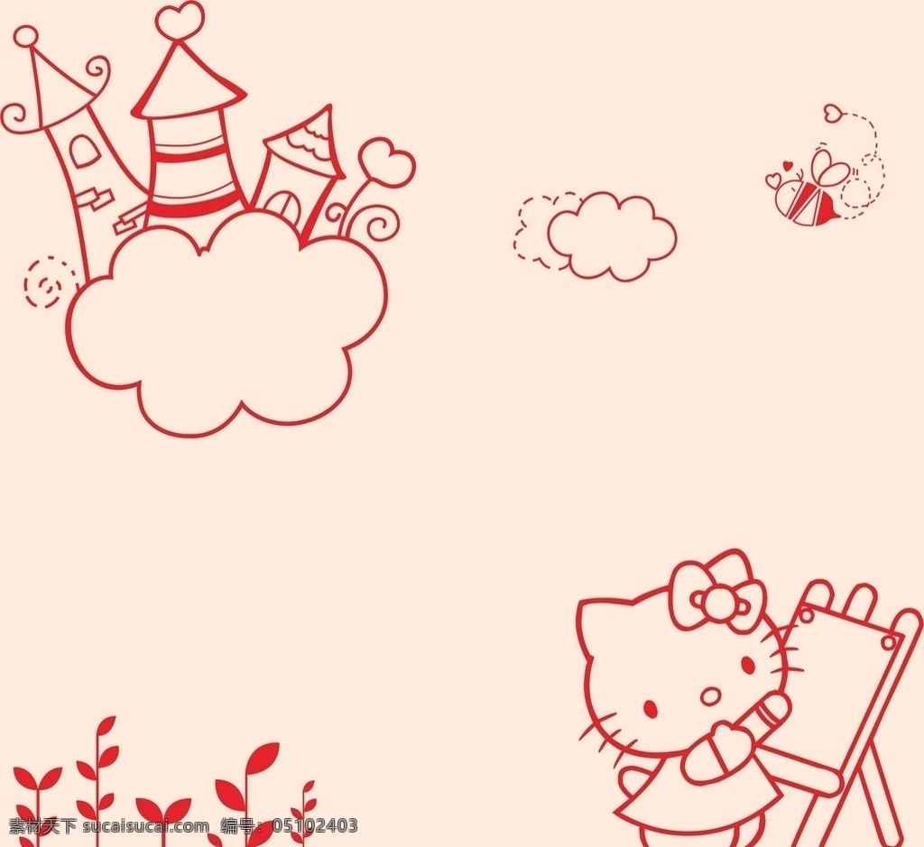 画画的小k 城堡 kitty 画画 可爱 儿童房 矢量图 硅藻泥 硅藻泥183 卡通图案 动漫动画