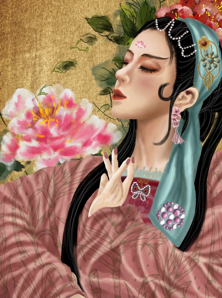 油画图片 油画 水彩画 女人 相框 数码印花 面料花 女装 高清 背景画 背景墙 分层