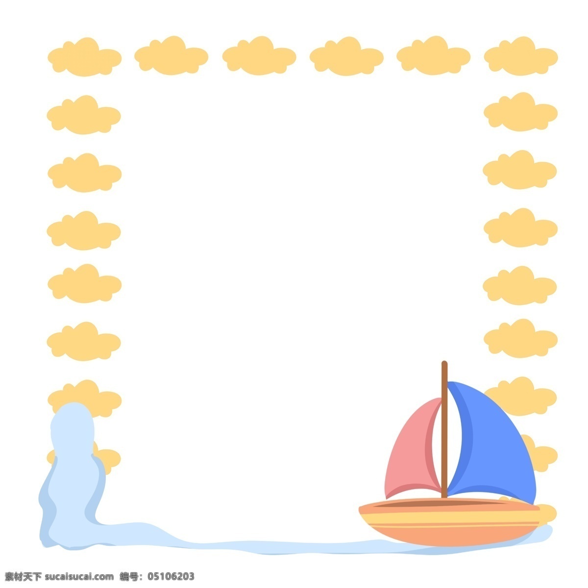 行驶 小 帆船 边框 小帆船边框 卡通边框 小物边框 物品边框 漂亮边框 美丽边框 蓝色的浪花