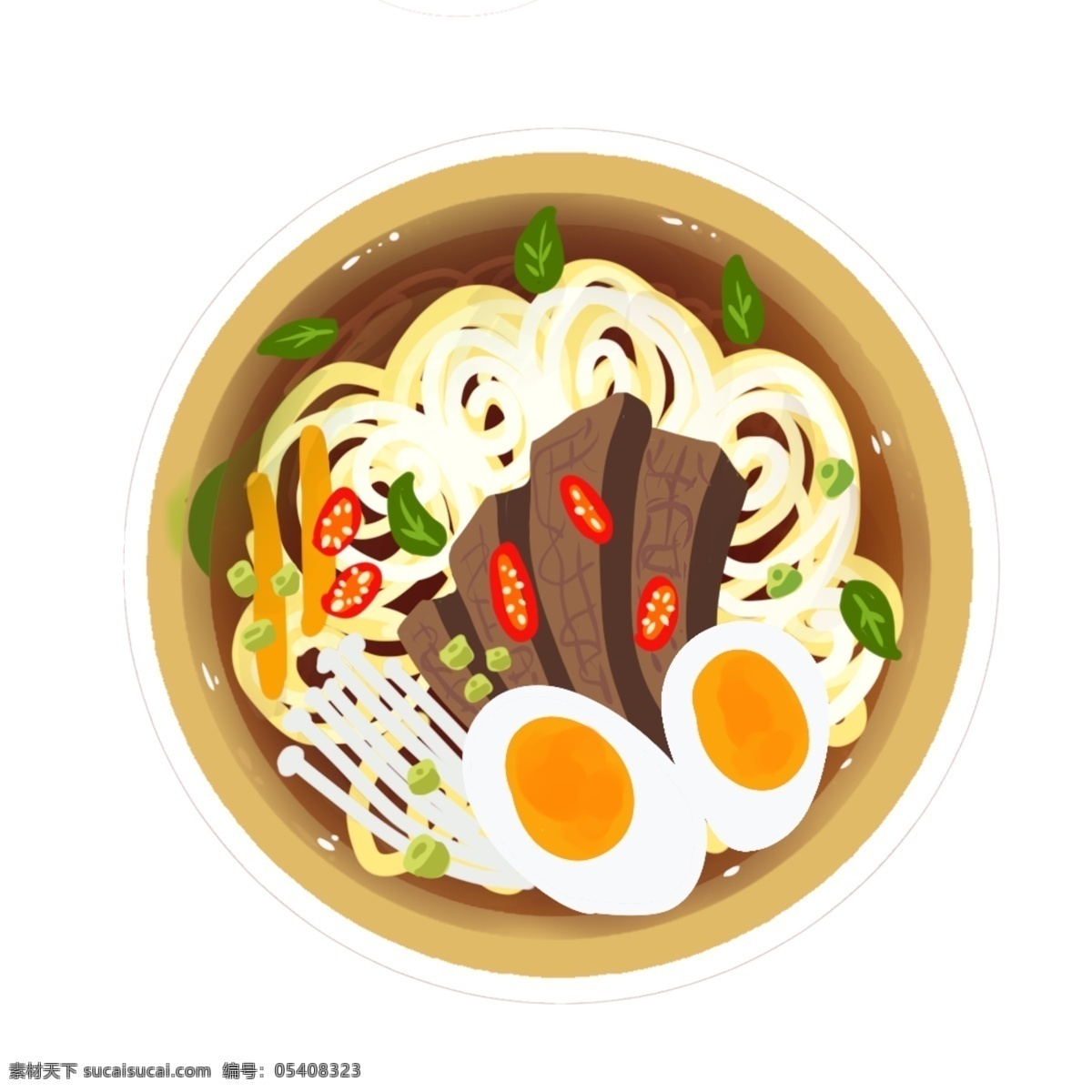 美味 鸡蛋 面条 插画 白色的鸡蛋 卡通插画 美食插画 食物插画 食品插画 小吃插画 绿色的葱花